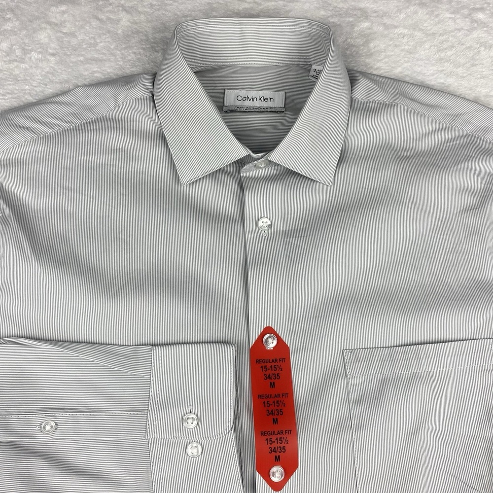 Calvin Klein Dress Shirt Mens‎ Medium (15-15.5/34-35) Gray Micro-Stripe NWT!